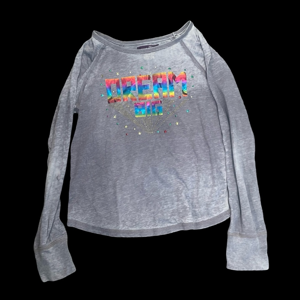 NWOT Sparkle by Stoopher Girls 14 Gray Shirt with Colorful 'Dream Big’ Design